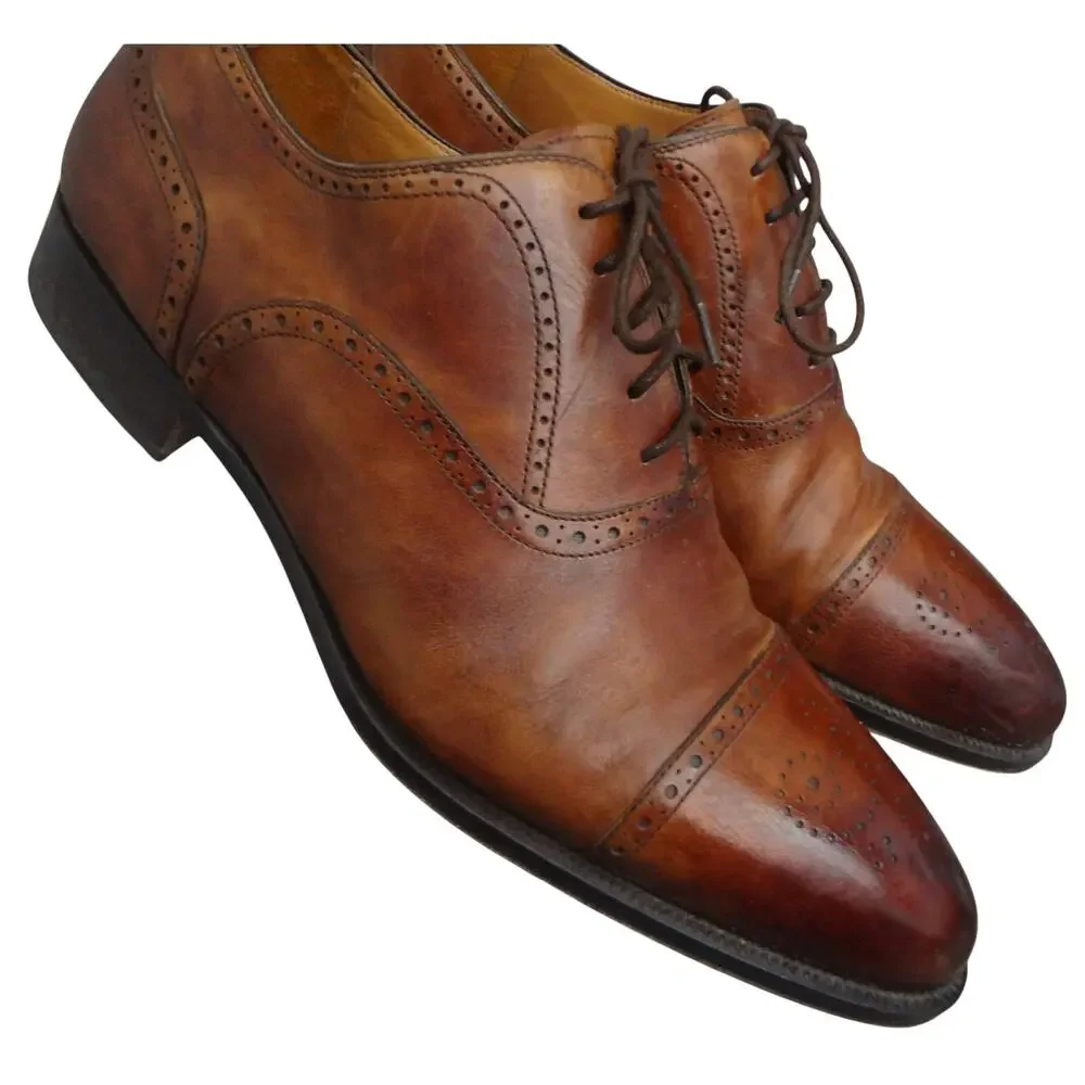 Magnanni Medallion Lincoln Dress Shoe 11.5 Neiman Marcus Brown Leather Oxford